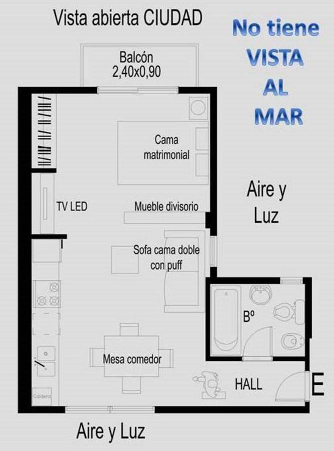 Apartment 1-1/2 Amb C/balcon Soleado En Edificio Frente Al Mar Mar del Plata
